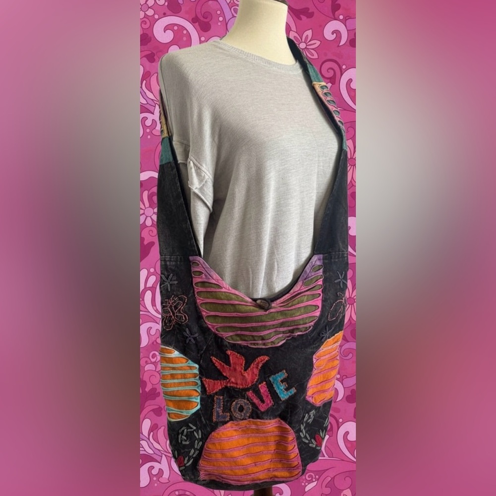 Flying High Footpath Trading Co Multicolor BOHO Hippie Cotton Crossbody Bag